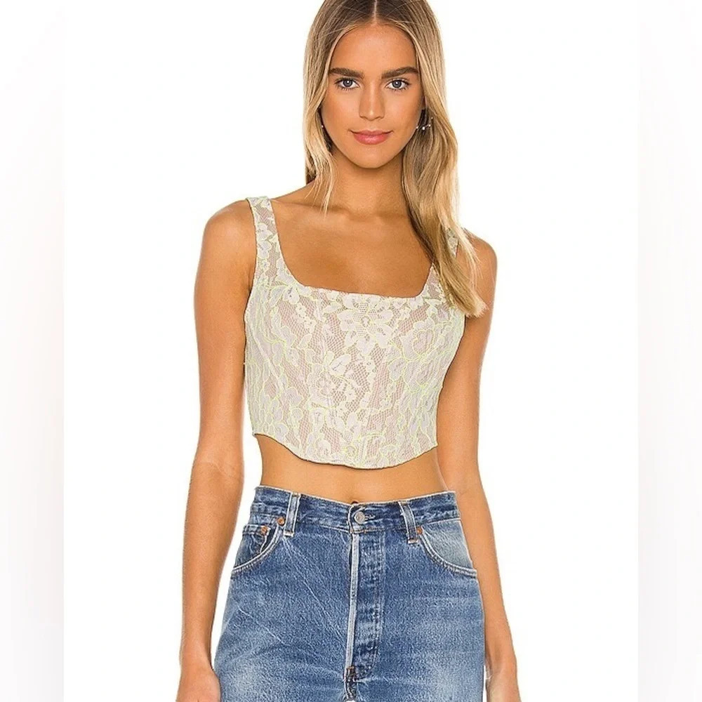 Superdown Corset Top Lace Nude Lime XS